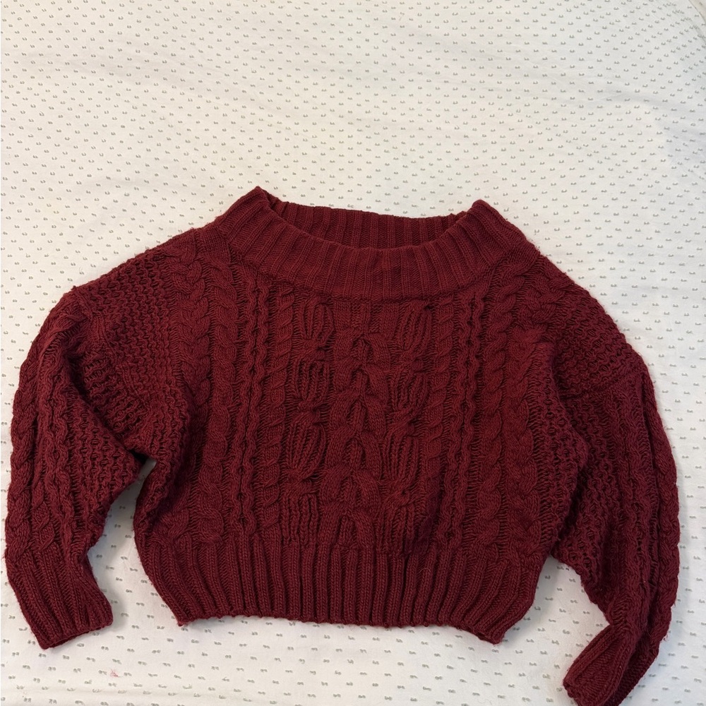 Anthropologie Cable Knit Crew Sweater - Burgundy